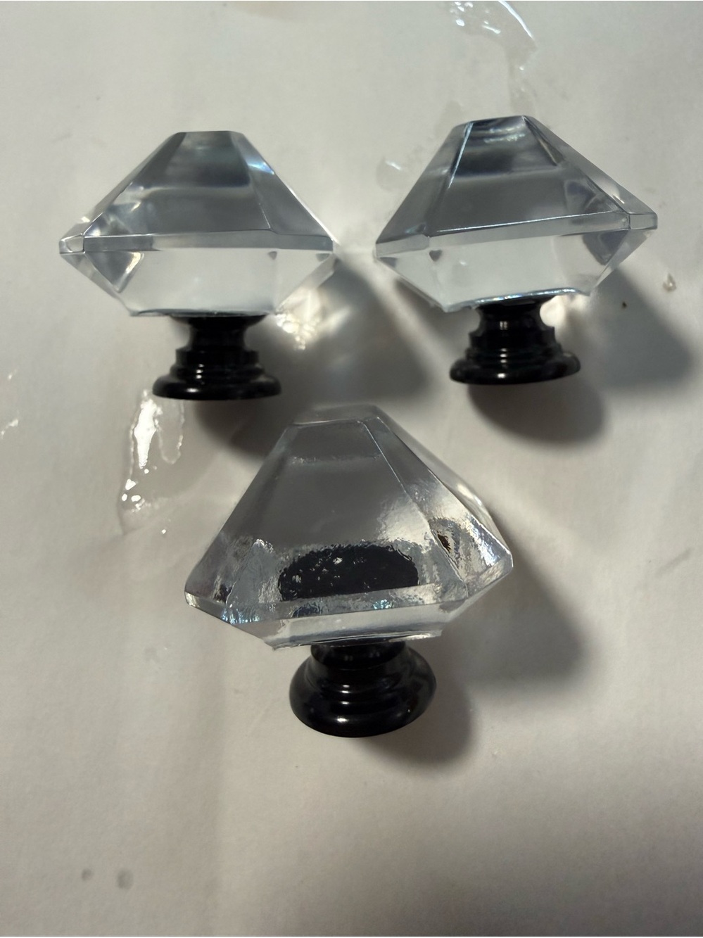 Faceted Square Clear Acrylic Cabinet Knob with Black Base